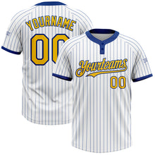 Load image into Gallery viewer, Custom White Royal Pinstripe Yellow Two-Button Unisex Softball Jersey