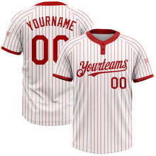 Load image into Gallery viewer, Custom White Red Pinstripe Red Two-Button Unisex Softball Jersey