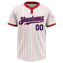Load image into Gallery viewer, Custom White Red Pinstripe Royal Two-Button Unisex Softball Jersey