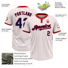 Load image into Gallery viewer, Custom White Red Pinstripe Navy Two-Button Unisex Softball Jersey