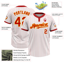 Load image into Gallery viewer, Custom White Red Pinstripe Gold Two-Button Unisex Softball Jersey