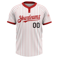 Load image into Gallery viewer, Custom White Red Pinstripe Black Two-Button Unisex Softball Jersey