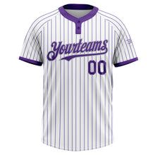 Load image into Gallery viewer, Custom White Purple Pinstripe Gray Two-Button Unisex Softball Jersey
