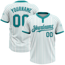 Load image into Gallery viewer, Custom White Teal Pinstripe Gray Two-Button Unisex Softball Jersey