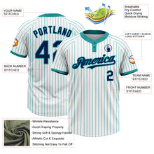 Load image into Gallery viewer, Custom White Teal Pinstripe Navy Two-Button Unisex Softball Jersey