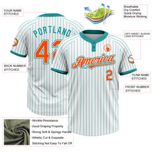 Load image into Gallery viewer, Custom White Teal Pinstripe Orange Two-Button Unisex Softball Jersey