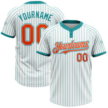 Load image into Gallery viewer, Custom White Teal Pinstripe Orange Two-Button Unisex Softball Jersey