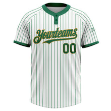 Load image into Gallery viewer, Custom White Kelly Green Pinstripe Old Gold Two-Button Unisex Softball Jersey