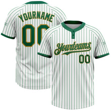 Load image into Gallery viewer, Custom White Kelly Green Pinstripe Old Gold Two-Button Unisex Softball Jersey