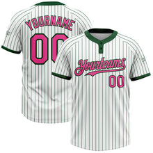 Load image into Gallery viewer, Custom White Green Pinstripe Pink Two-Button Unisex Softball Jersey