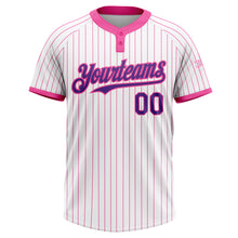 Load image into Gallery viewer, Custom White Pink Pinstripe Purple Two-Button Unisex Softball Jersey