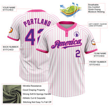 Load image into Gallery viewer, Custom White Pink Pinstripe Purple Two-Button Unisex Softball Jersey