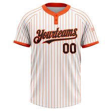 Load image into Gallery viewer, Custom White Orange Pinstripe Black Two-Button Unisex Softball Jersey