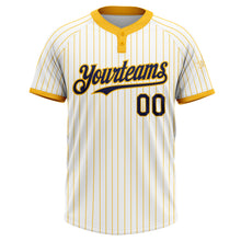 Load image into Gallery viewer, Custom White Gold Pinstripe Navy Two-Button Unisex Softball Jersey