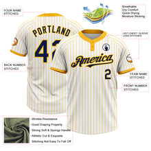 Load image into Gallery viewer, Custom White Gold Pinstripe Navy Two-Button Unisex Softball Jersey