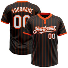 Load image into Gallery viewer, Custom Black Orange Pinstripe White Two-Button Unisex Softball Jersey