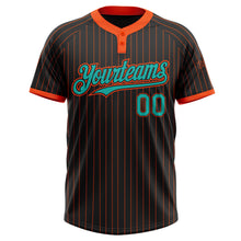 Load image into Gallery viewer, Custom Black Orange Pinstripe Aqua Two-Button Unisex Softball Jersey