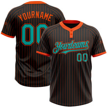 Load image into Gallery viewer, Custom Black Orange Pinstripe Aqua Two-Button Unisex Softball Jersey