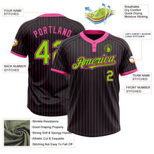 Load image into Gallery viewer, Custom Black Pink Pinstripe Neon Green Two-Button Unisex Softball Jersey