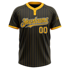 Load image into Gallery viewer, Custom Black Gold Pinstripe White Two-Button Unisex Softball Jersey