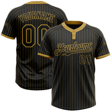 Load image into Gallery viewer, Custom Black Old Gold Pinstripe Old Gold Two-Button Unisex Softball Jersey