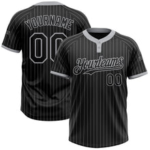 Load image into Gallery viewer, Custom Black Gray Pinstripe Gray Two-Button Unisex Softball Jersey