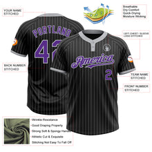 Load image into Gallery viewer, Custom Black Gray Pinstripe Purple Two-Button Unisex Softball Jersey