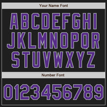 Load image into Gallery viewer, Custom Black Gray Pinstripe Purple Two-Button Unisex Softball Jersey