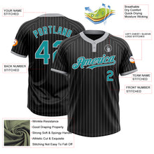 Load image into Gallery viewer, Custom Black Gray Pinstripe Teal Two-Button Unisex Softball Jersey