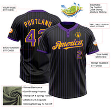 Load image into Gallery viewer, Custom Black Purple Pinstripe Gold Two-Button Unisex Softball Jersey