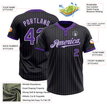 Load image into Gallery viewer, Custom Black Purple Pinstripe Gray Two-Button Unisex Softball Jersey