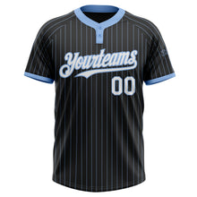 Load image into Gallery viewer, Custom Black Light Blue Pinstripe White Two-Button Unisex Softball Jersey
