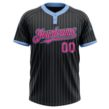 Load image into Gallery viewer, Custom Black Light Blue Pinstripe Pink Two-Button Unisex Softball Jersey