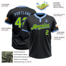 Load image into Gallery viewer, Custom Black Light Blue Pinstripe Neon Green Two-Button Unisex Softball Jersey