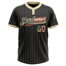 Load image into Gallery viewer, Custom Black Cream Pinstripe Vintage USA Flag Two-Button Unisex Softball Jersey
