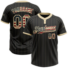 Load image into Gallery viewer, Custom Black Cream Pinstripe Vintage USA Flag Two-Button Unisex Softball Jersey