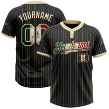 Load image into Gallery viewer, Custom Black Cream Pinstripe Vintage Mexican Flag Two-Button Unisex Softball Jersey
