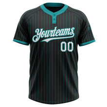 Load image into Gallery viewer, Custom Black Teal Pinstripe White Two-Button Unisex Softball Jersey