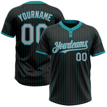 Load image into Gallery viewer, Custom Black Teal Pinstripe Gray Two-Button Unisex Softball Jersey