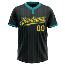 Load image into Gallery viewer, Custom Black Teal Pinstripe Yellow Two-Button Unisex Softball Jersey