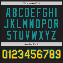 Load image into Gallery viewer, Custom Black Teal Pinstripe Yellow Two-Button Unisex Softball Jersey