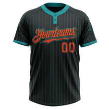 Load image into Gallery viewer, Custom Black Teal Pinstripe Orange Two-Button Unisex Softball Jersey