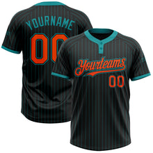 Load image into Gallery viewer, Custom Black Teal Pinstripe Orange Two-Button Unisex Softball Jersey
