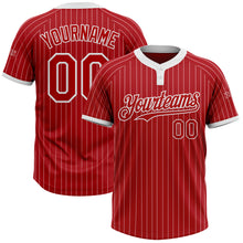 Load image into Gallery viewer, Custom Red White Pinstripe White Two-Button Unisex Softball Jersey