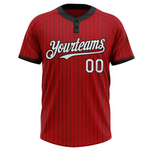 Load image into Gallery viewer, Custom Red Black Pinstripe White Two-Button Unisex Softball Jersey