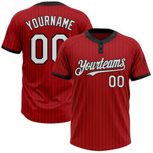 Load image into Gallery viewer, Custom Red Black Pinstripe White Two-Button Unisex Softball Jersey