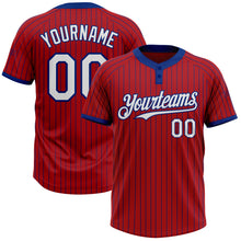 Load image into Gallery viewer, Custom Red Royal Pinstripe White Two-Button Unisex Softball Jersey