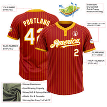 Load image into Gallery viewer, Custom Red Gold Pinstripe White Two-Button Unisex Softball Jersey