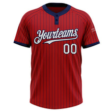 Load image into Gallery viewer, Custom Red Navy Pinstripe White Two-Button Unisex Softball Jersey