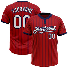 Load image into Gallery viewer, Custom Red Navy Pinstripe White Two-Button Unisex Softball Jersey
